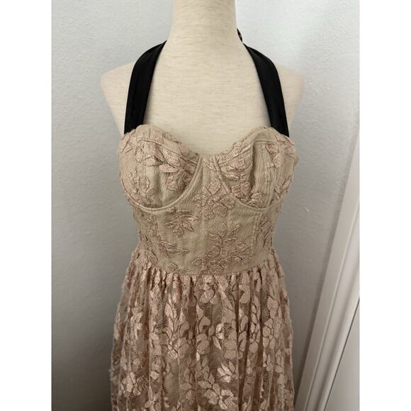 Alice + Olivia Nude Lace Gown Bustier leather t-back - Picture 3 of 12